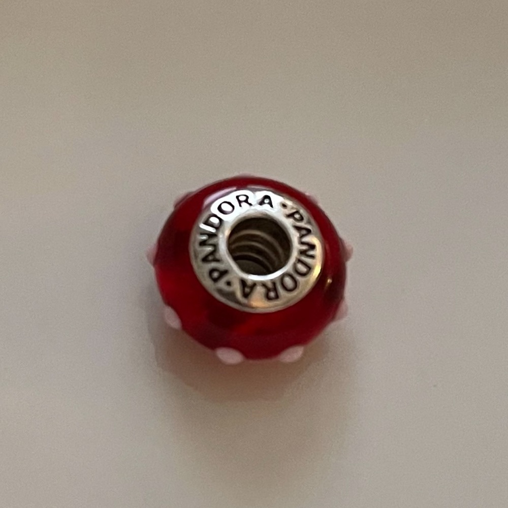 Pandora Red Murano Glass Spotty Charm sterling silver